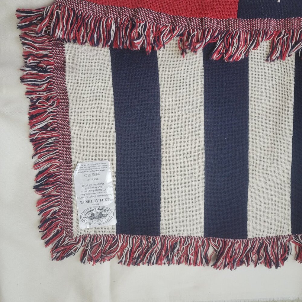 Classics Simply Country Cotton U.S. Flag Patriotic Afghan Throw Blanket 48x36 - Picture 5 of 9